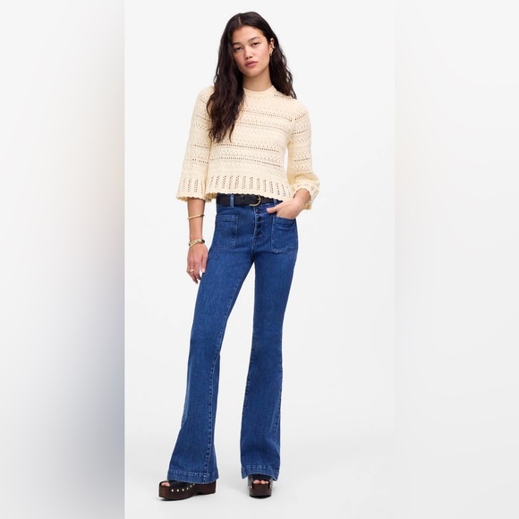 NWT Madewell Scalloped-Trim Open Knit Sweater Tee in Sand, Size XXS - Picture 4 of 15